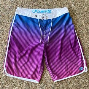 O'Quinn Surf Board Shorts OQ Swim Shorts Men's Size 34 Vivid Blue/Purple Print